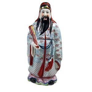 Chinese Famille Rose Porcelain Fu Lu Shou Figurine FU God Of Good Fortune 6.5"